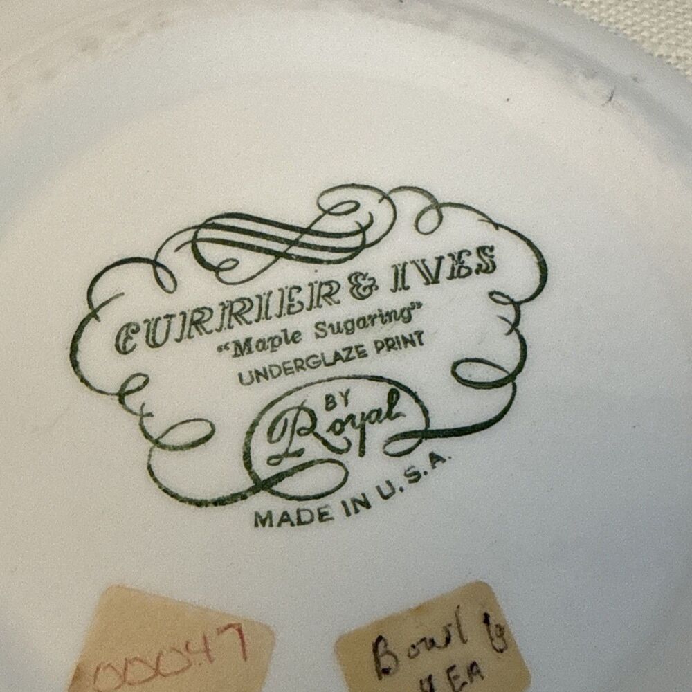Vintage Currier & Ives Royal China Serving Bowl 9” Maple Sugaring Pattern - Picture 3 of 9